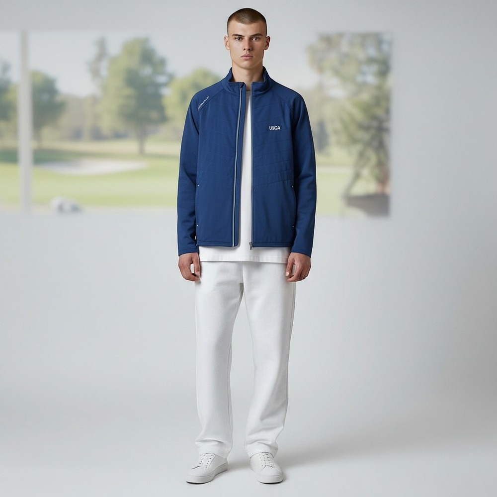 Peter Millar Merge Elite Jacket Mens L Navy Excellent USGA Golf Hybrid Full Zip